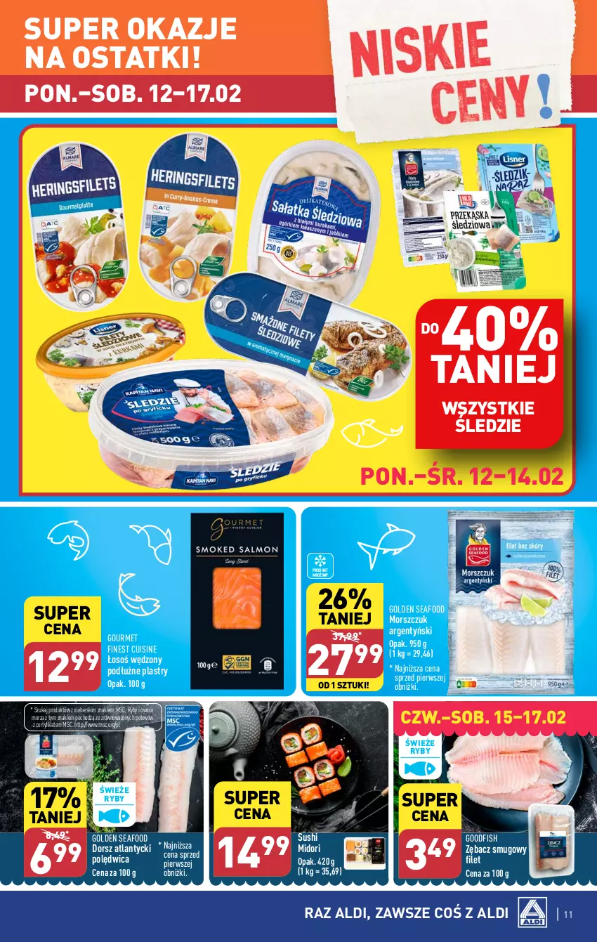 Gazetka promocyjna Aldi - Pełna oferta - ważna 12.02 do 17.02.2024 - strona 11 - produkty: Dorsz, Golden Seafood, Owoce, Owoce morza, Polędwica, Ryby i owoce morza, Sushi