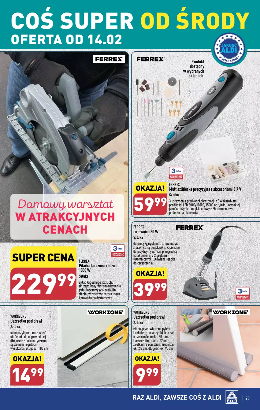 Gazetka promocyjna Aldi - Pełna oferta - ważna 12.02 do 17.02.2024 - strona 29 - produkty: Drzwi, Mop, Pilarka tarczowa, Pudełko, Ser, Sok, Szlifierka, Tarcza tnąca