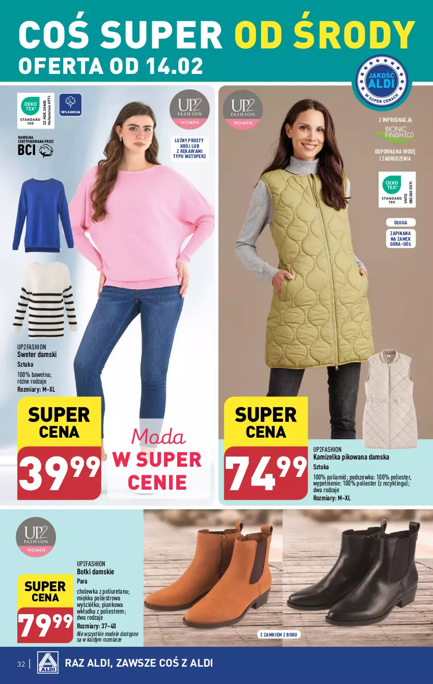 Gazetka promocyjna Aldi - Pełna oferta - ważna 12.02 do 17.02.2024 - strona 32 - produkty: Botki, Fa, Kamizelka, Kawa, Moda, Por, Sweter, Top, Wełna