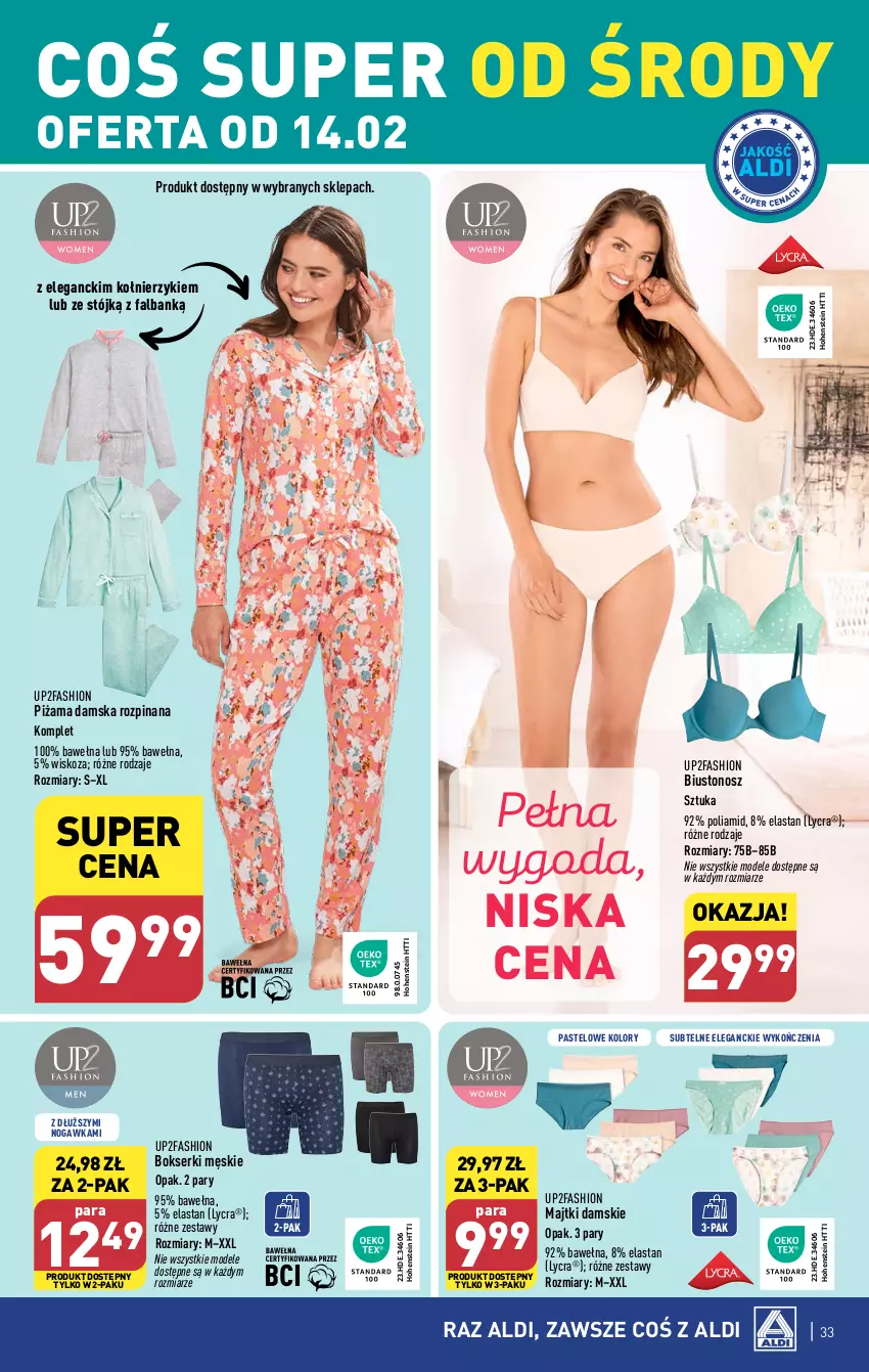 Gazetka promocyjna Aldi - Pełna oferta - ważna 12.02 do 17.02.2024 - strona 33 - produkty: Biustonosz, Bokserki, Fa, Majtki, Piżama, Ser, Wełna