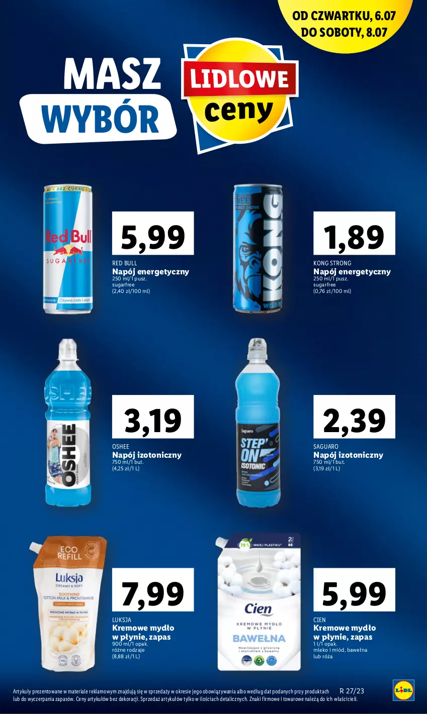 Gazetka promocyjna Lidl - GAZETKA - ważna 06.07 do 08.07.2023 - strona 25 - produkty: Luksja, Miód, Mleko, Mydło, Mydło w płynie, Napój, Napój energetyczny, Napój izotoniczny, Oshee, Red Bull, Róża, Wełna