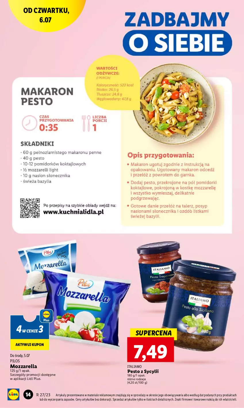 Gazetka promocyjna Lidl - GAZETKA - ważna 06.07 do 08.07.2023 - strona 28 - produkty: Mozzarella, Pesto, Pilos