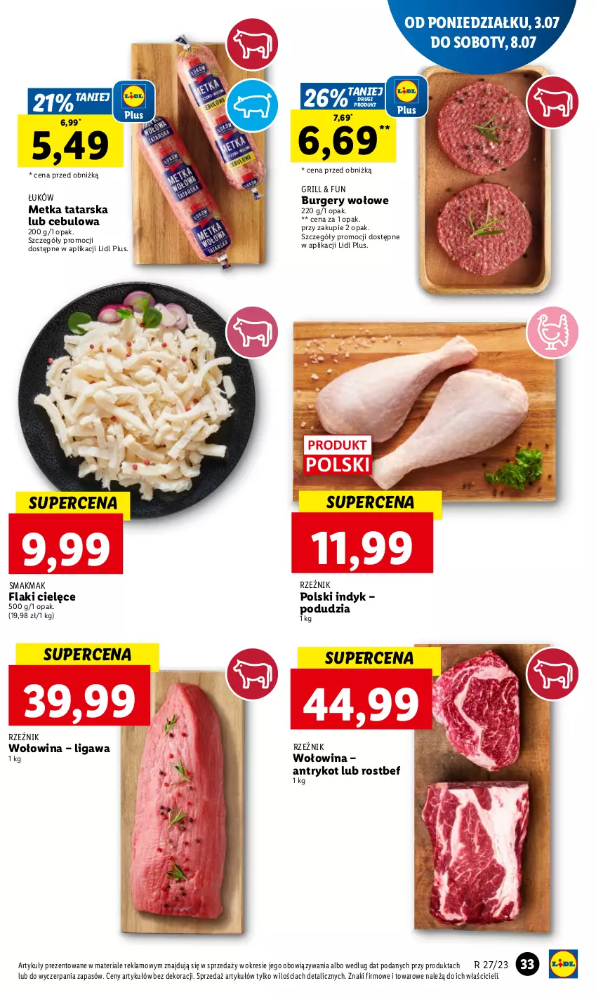 Gazetka promocyjna Lidl - GAZETKA - ważna 06.07 do 08.07.2023 - strona 47 - produkty: Burger, Flaki, Grill, Metka tatarska, Rostbef, Wołowina