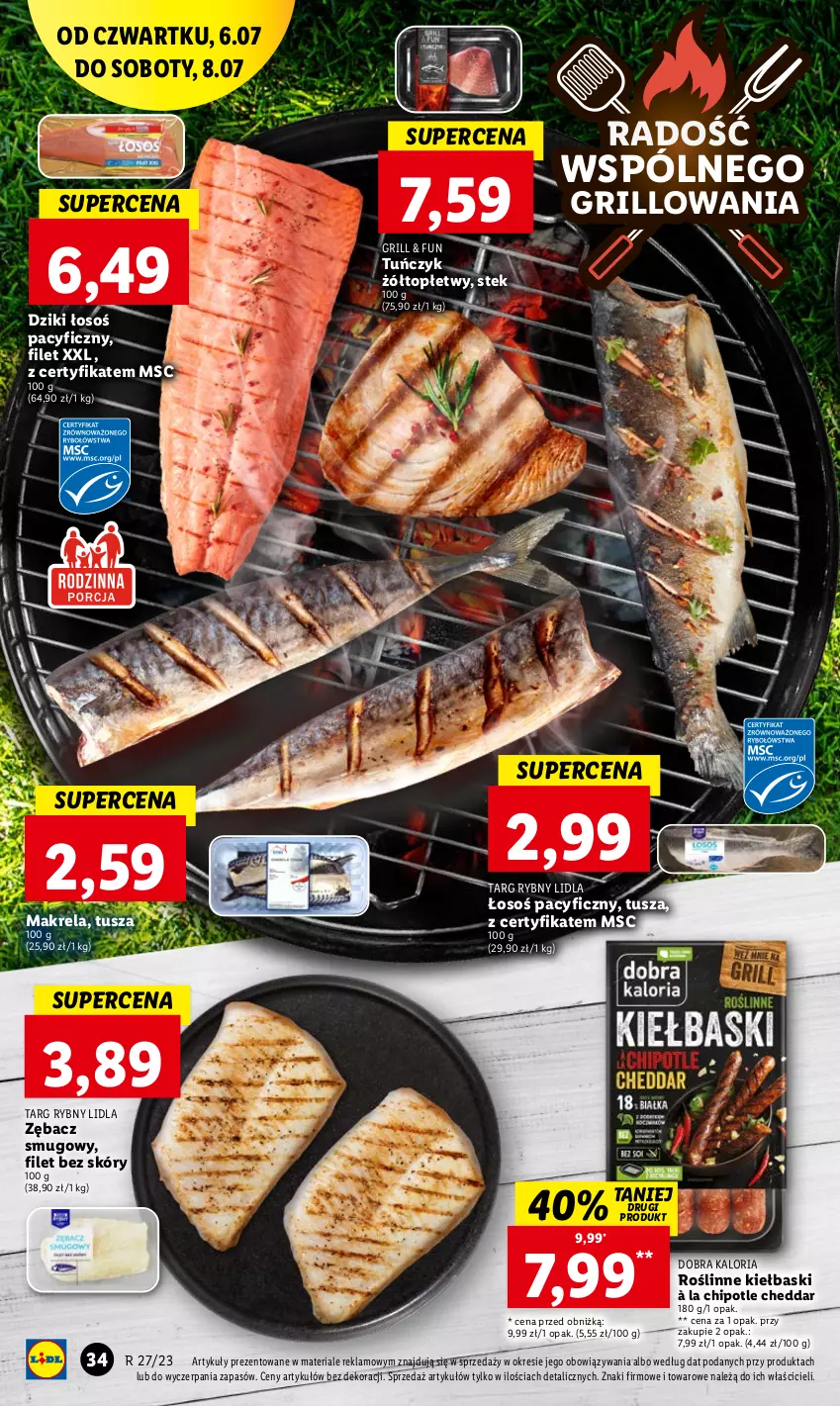 Gazetka promocyjna Lidl - GAZETKA - ważna 06.07 do 08.07.2023 - strona 48 - produkty: Cheddar, Grill, Roślinne kiełbaski, Stek, Top, Tuńczyk, Tusz