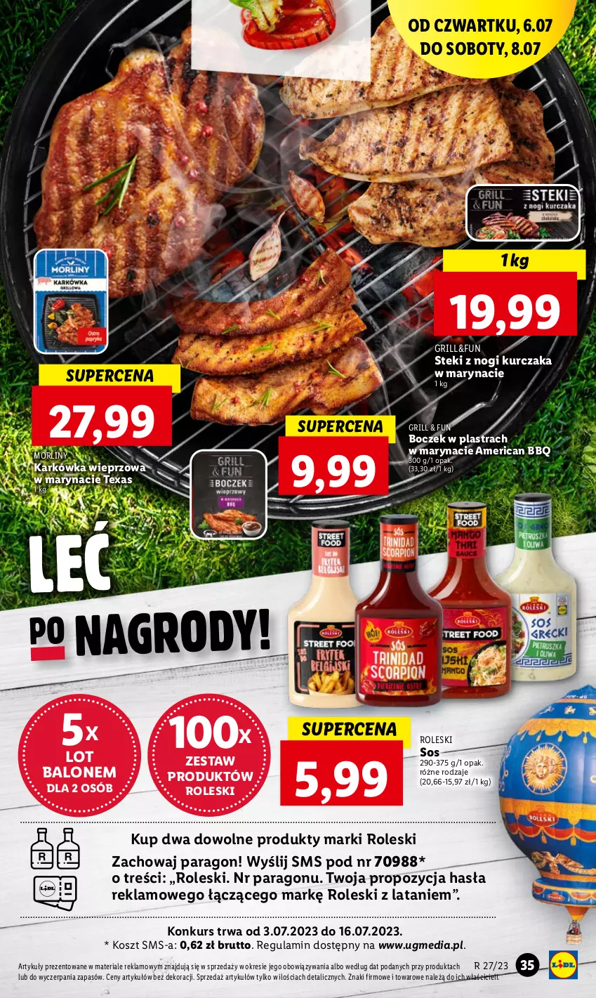 Gazetka promocyjna Lidl - GAZETKA - ważna 06.07 do 08.07.2023 - strona 49 - produkty: Boczek, Grill, Karkówka wieprzowa, Kosz, Kurczak, Morliny, Sos, Stek