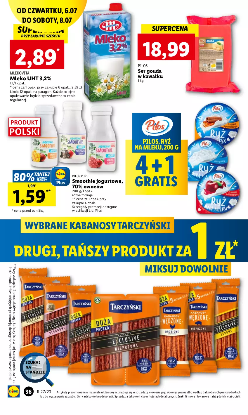 Gazetka promocyjna Lidl - GAZETKA - ważna 06.07 do 08.07.2023 - strona 50 - produkty: Gouda, Gra, Jogurt, Kabanos, Kawa, Mleko, Mlekovita, Olej, Pilos, Pur, Ryż, Ryż na mleku, Ser, Smoothie, Tarczyński