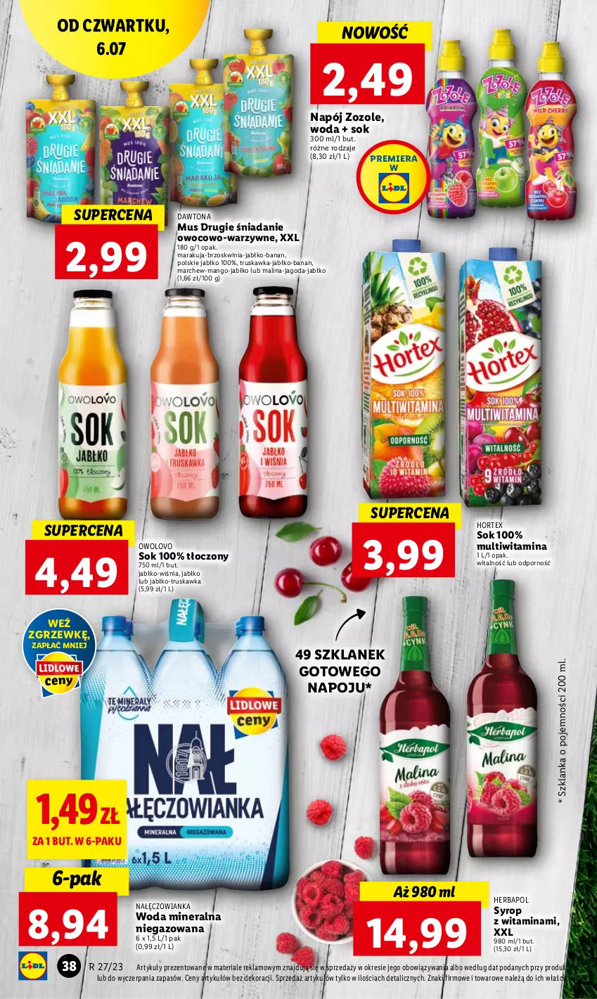 Gazetka promocyjna Lidl - GAZETKA - ważna 06.07 do 08.07.2023 - strona 52 - produkty: Dawtona, Herbapol, Hortex, Mango, Mus, Nałęczowianka, Napój, Por, Sok, Syrop, Szklanka, Woda, Woda mineralna