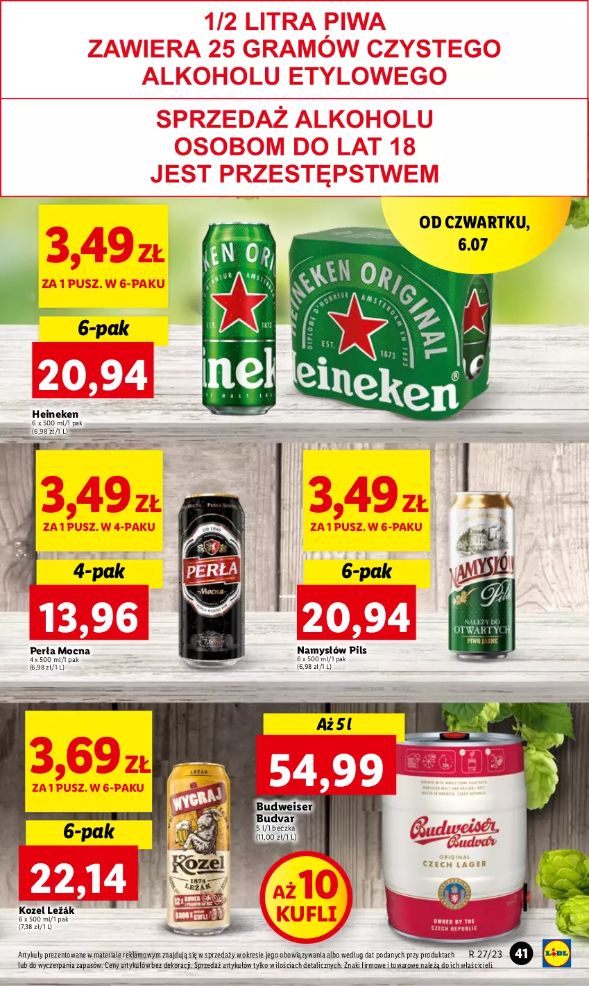 Gazetka promocyjna Lidl - GAZETKA - ważna 06.07 do 08.07.2023 - strona 55 - produkty: Heineken, Kozel, Namysłów, Perła, Ser