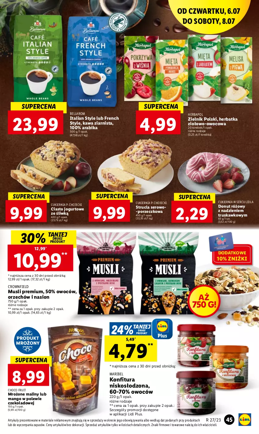 Gazetka promocyjna Lidl - GAZETKA - ważna 06.07 do 08.07.2023 - strona 59 - produkty: Bell, Bella, Ciasto jogurtowe, Cukier, Donut, Herbapol, Jogurt, Kawa, Kawa ziarnista, Konfitura, Maliny, Mango, Mus, Por, Ser, Strucla, Torebka