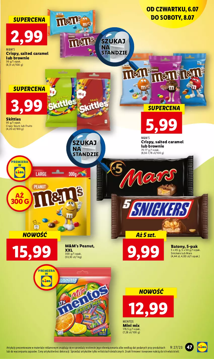 Gazetka promocyjna Lidl - GAZETKA - ważna 06.07 do 08.07.2023 - strona 61 - produkty: Baton, Brownie, Mars, Mentos, Snickers