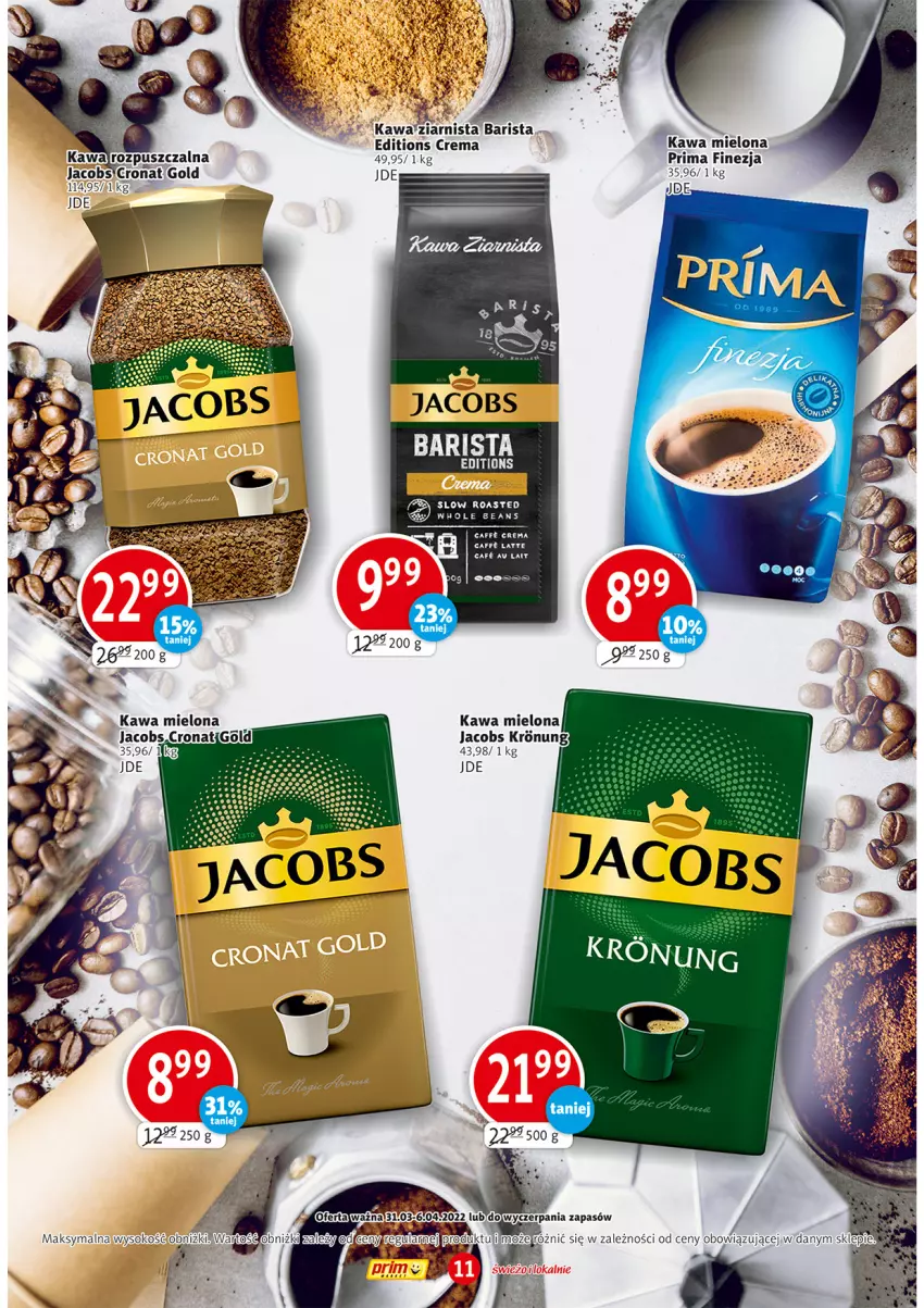 Gazetka promocyjna Prim Market - ważna 31.03 do 06.04.2022 - strona 11 - produkty: Jacobs, Kawa, Kawa mielona, Prima, Sok