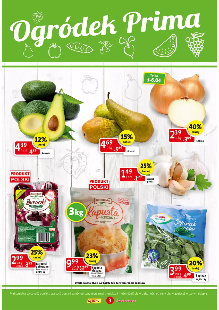 Gazetka promocyjna Prim Market - ważna 31.03 do 06.04.2022 - strona 3 - produkty: Cebula, Czosnek, Szpinak