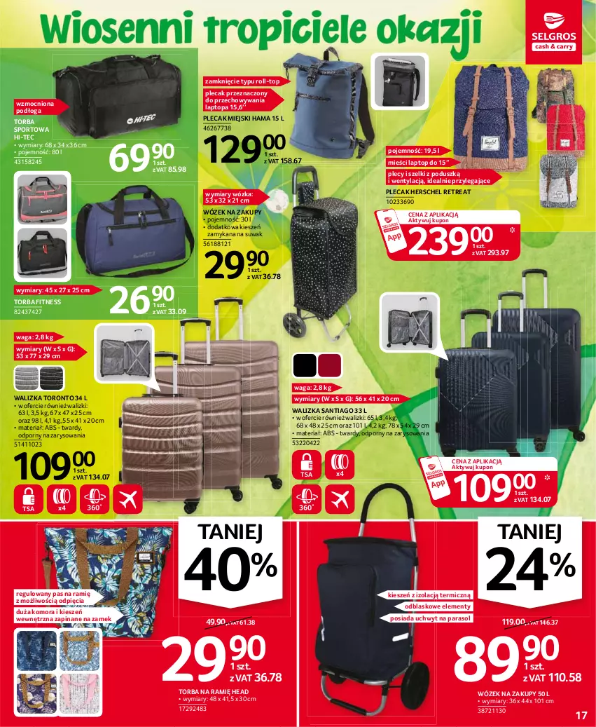 Gazetka promocyjna Selgros - Oferta przemysłowa - ważna 11.03 do 24.03.2021 - strona 17 - produkty: Hama, Hi-Tec, Parasol, Plecak, Por, Sport, Top, Torba, Waga, Walizka, Wózek, Wózek na zakupy