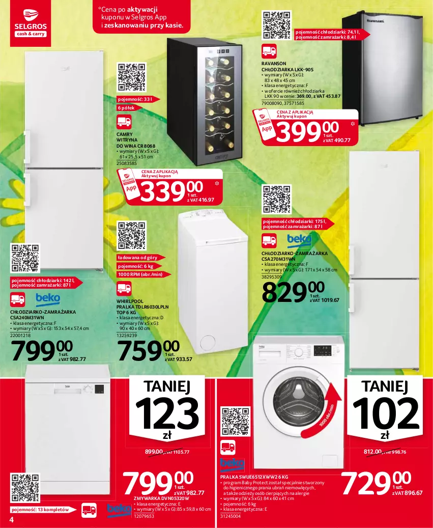 Gazetka promocyjna Selgros - Oferta przemysłowa - ważna 11.03 do 24.03.2021 - strona 4 - produkty: Chłodziarka, Gra, LG, Pralka, Top, Warka, Whirlpool, Witryna, Zamrażarka, Zmywarka