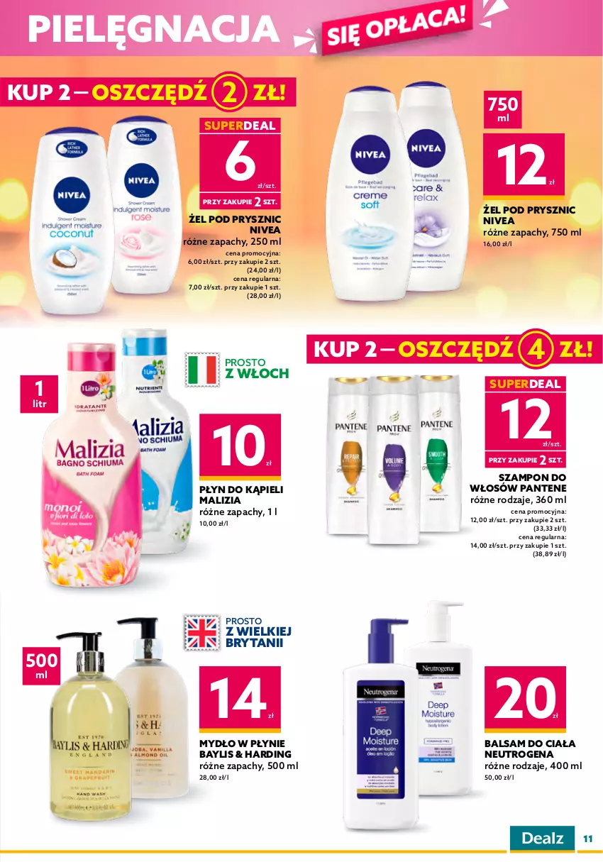 Gazetka promocyjna Dealz - NOWA GAZETKADeal się opłaca! - ważna 09.01 do 24.01.2023 - strona 11 - produkty: Balsam do ciała, Balsam po goleniu, BIC, Gillette, Malizia, Maszynka, Maszynka do golenia, Mydło, Mydło w płynie, Neutrogena, Nivea, Old Spice, Pantene, Pianka do golenia, Płyn do kąpieli, Szampon, Szynka