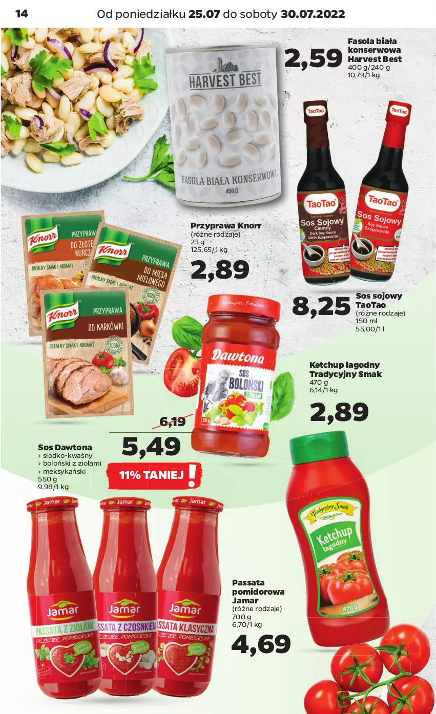 Gazetka promocyjna Netto - Artykuły spożywcze - ważna 25.07 do 30.07.2022 - strona 14 - produkty: Dawtona, Fa, Fasola, Ketchup, Knorr, Ser, Sos, Sos sojowy, TaoTao