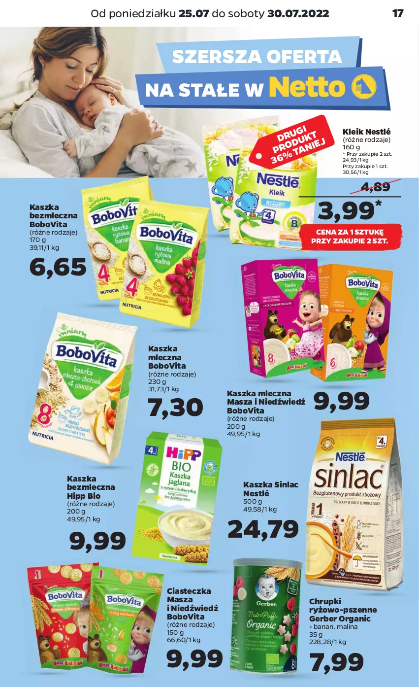 Gazetka promocyjna Netto - Artykuły spożywcze - ważna 25.07 do 30.07.2022 - strona 17 - produkty: BoboVita, Chrupki, Gerber, HiPP, Hipp Bio, Masza i Niedźwiedź, Nestlé, Ryż, Sinlac, Vita C