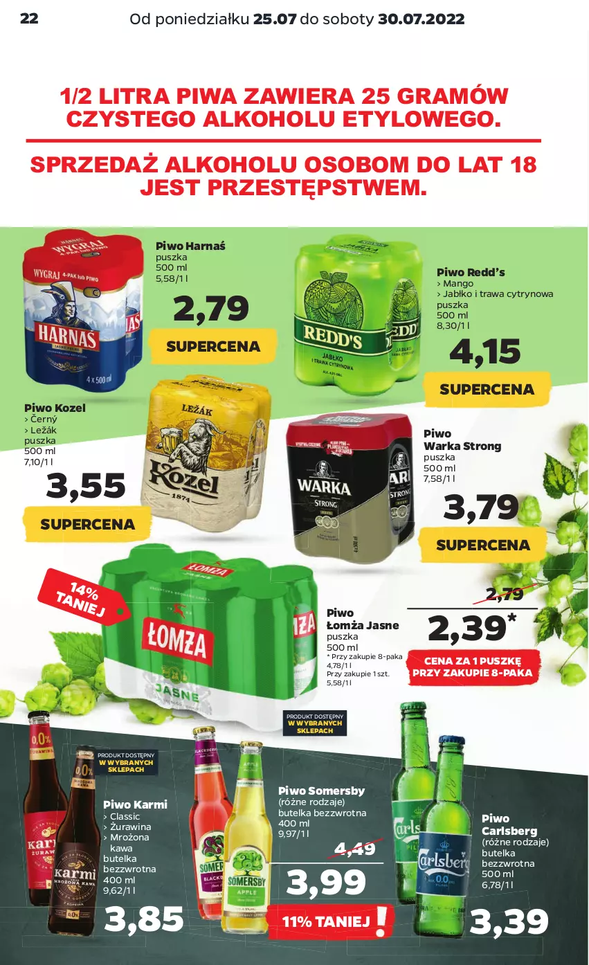 Gazetka promocyjna Netto - Artykuły spożywcze - ważna 25.07 do 30.07.2022 - strona 22 - produkty: Carlsberg, Gra, Harnaś, Karmi, Kawa, Kozel, Mango, Piwa, Piwo, Somersby, Warka