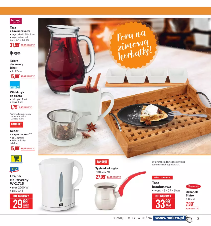 Gazetka promocyjna Makro - [Oferta promocyjna] Artykuły przemysłowe - ważna 26.01 do 08.02.2021 - strona 5 - produkty: Czajnik, Czajnik elektryczny, Deser, Dzbanek, Kubek, Lack, Miseczka, Ser, Taca, Talerz, Talerz deserowy, Zaparzacz