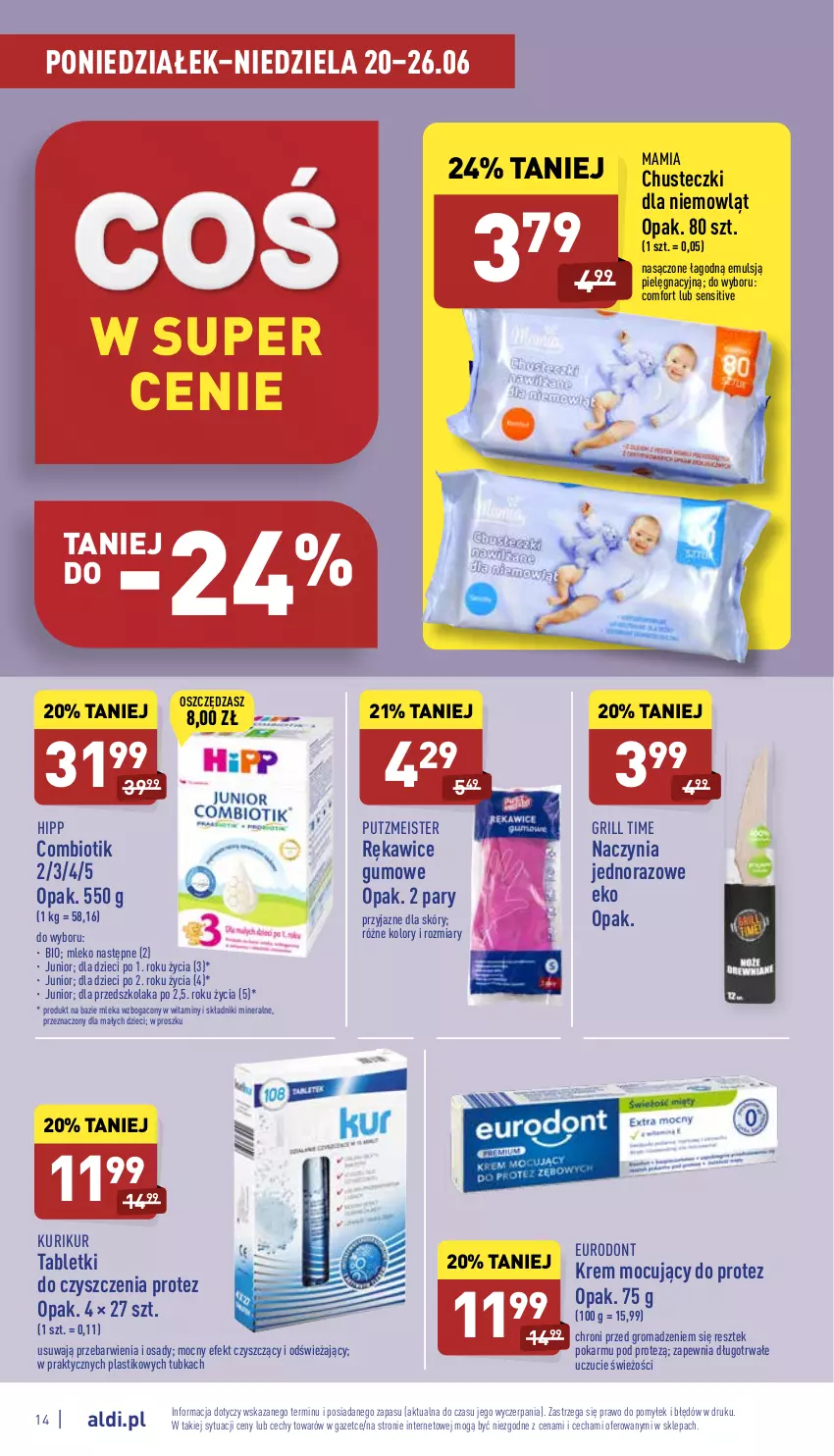 Gazetka promocyjna Aldi - Pełny katalog - ważna 20.06 do 26.06.2022 - strona 14 - produkty: Chusteczki, Dzieci, Grill, HiPP, Mleko, O nas, Putzmeister, Rękawice, Tablet