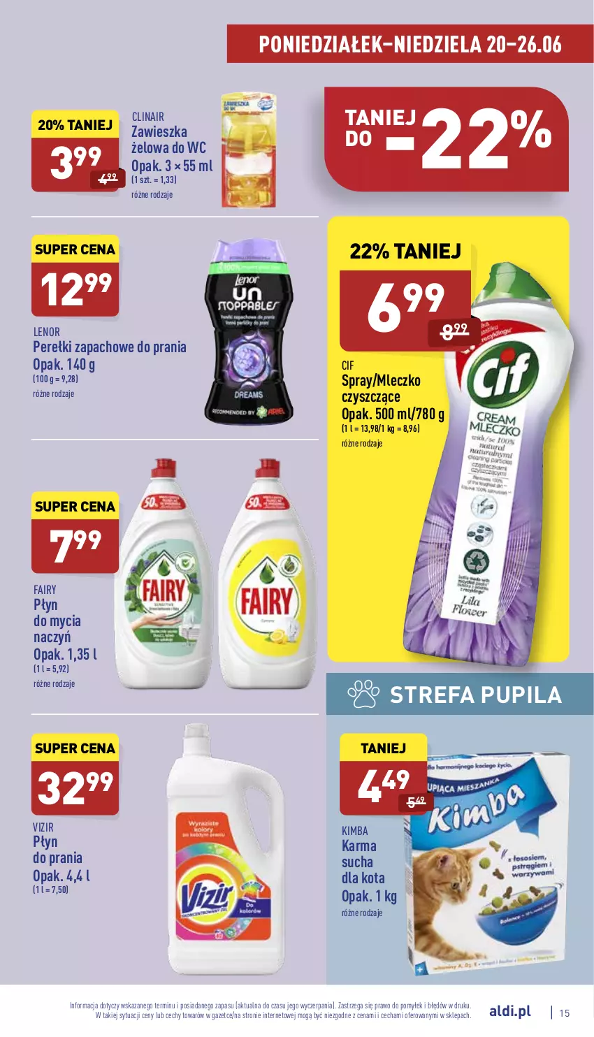 Gazetka promocyjna Aldi - Pełny katalog - ważna 20.06 do 26.06.2022 - strona 15 - produkty: Cif, Clin, Do mycia naczyń, Fa, Fairy, Lenor, Mleczko, Perełki zapachowe, Płyn do mycia, Płyn do mycia naczyń, Płyn do prania, Vizir