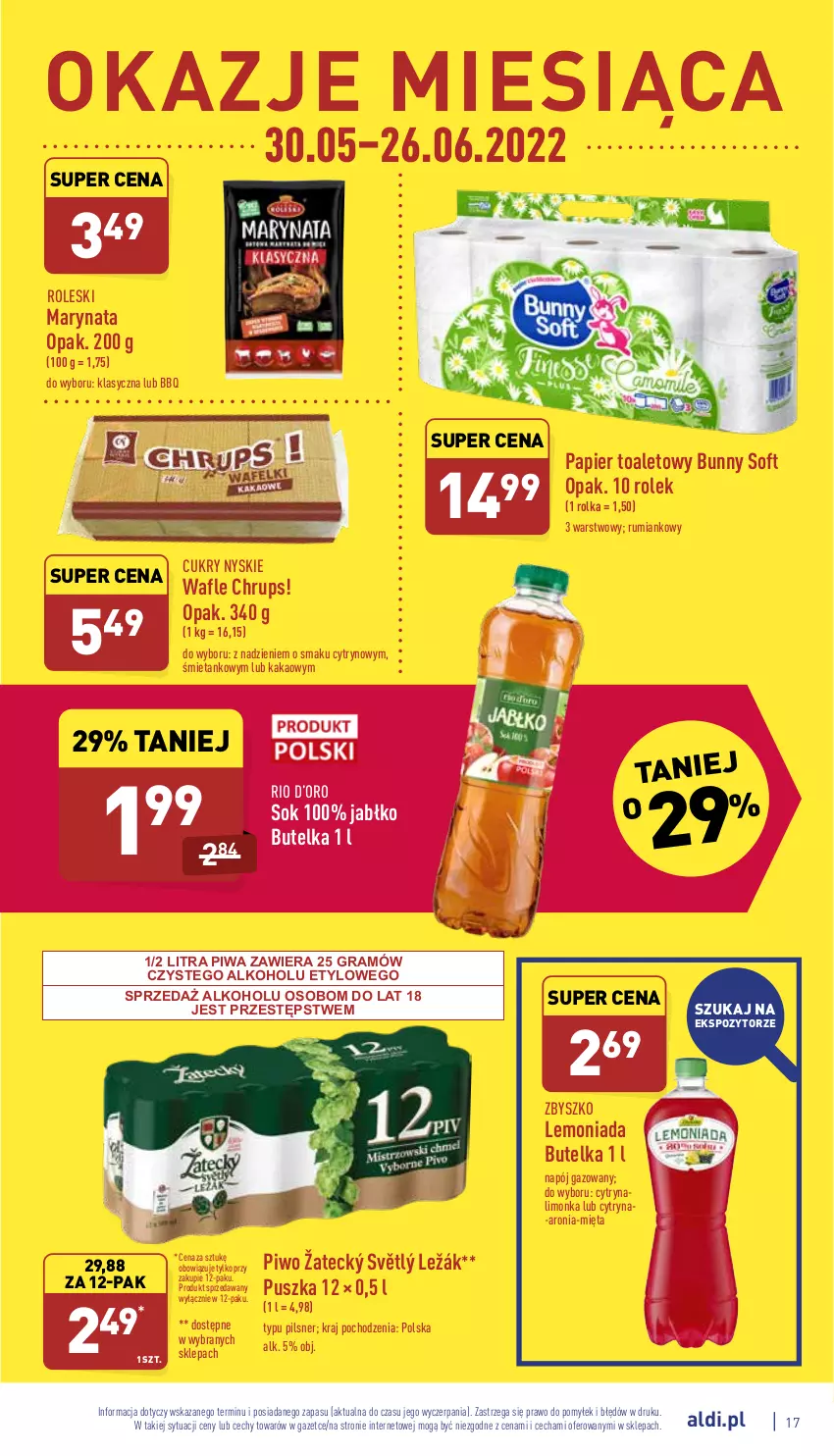 Gazetka promocyjna Aldi - Pełny katalog - ważna 20.06 do 26.06.2022 - strona 17 - produkty: Aronia, Gra, Kakao, Lemoniada, Limonka, Mięta, Napój, Napój gazowany, Papier, Papier toaletowy, Piwa, Piwo, Rum, Sok, Wafle