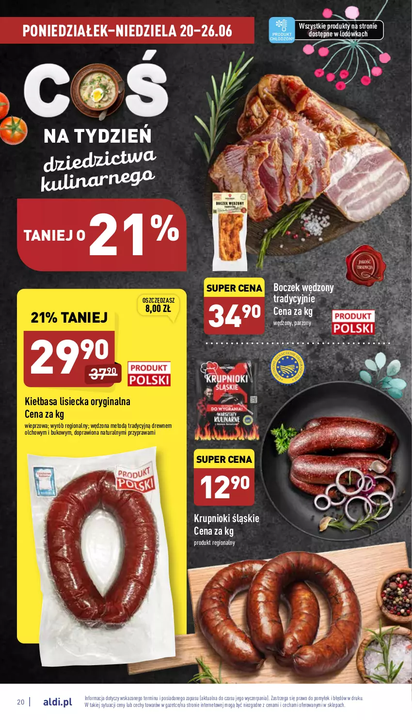 Gazetka promocyjna Aldi - Pełny katalog - ważna 20.06 do 26.06.2022 - strona 20 - produkty: Boczek, Gin, Kiełbasa, Lodówka