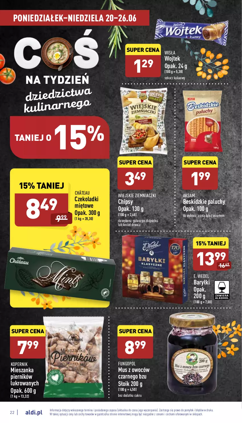 Gazetka promocyjna Aldi - Pełny katalog - ważna 20.06 do 26.06.2022 - strona 22 - produkty: Aksam, Baryłki, Beskidzki, Chipsy, E. Wedel, Kakao, Koc, Mus, Piernik, Sękacz, Sezam