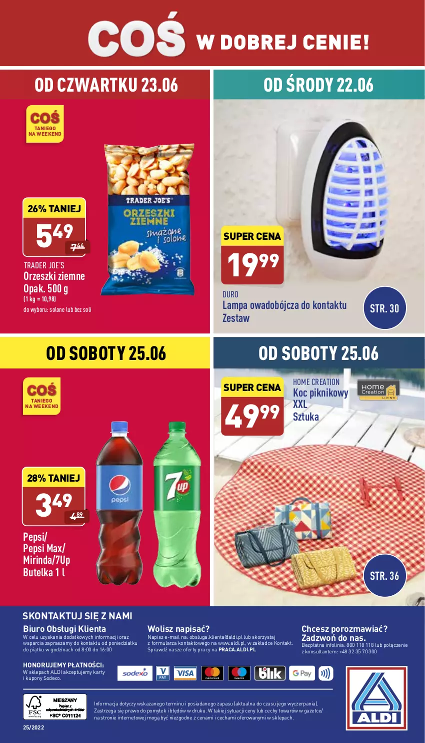 Gazetka promocyjna Aldi - Pełny katalog - ważna 20.06 do 26.06.2022 - strona 40 - produkty: 7up, Biuro, Koc, Lampa, Mirinda, O nas, Orzeszki, Orzeszki ziemne, Pepsi, Pepsi max, Por