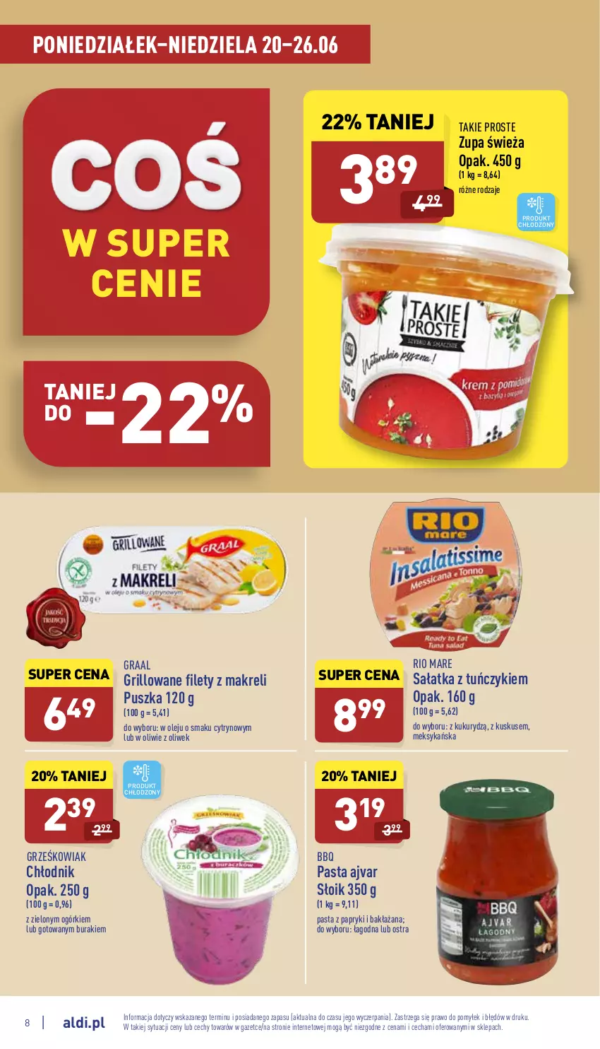 Gazetka promocyjna Aldi - Pełny katalog - ważna 20.06 do 26.06.2022 - strona 8 - produkty: Buraki, Gra, Graal, Grill, Kuskus, Olej, Rio Mare, Sałat, Sałatka, Tuńczyk, Zupa