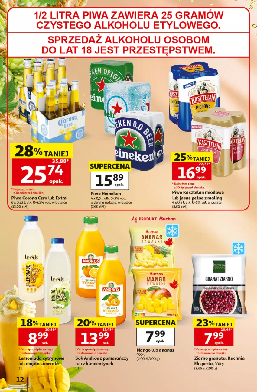 Gazetka promocyjna Auchan - Gazetka 30 Lat Hipermarket Auchan - ważna 02.07 do 08.07.2026 - strona 12 - produkty: Ananas, Fa, Gra, Granat, Heineken, Kasztelan, Kuchnia, Lemoniada, Piwa, Piwo, Sok
