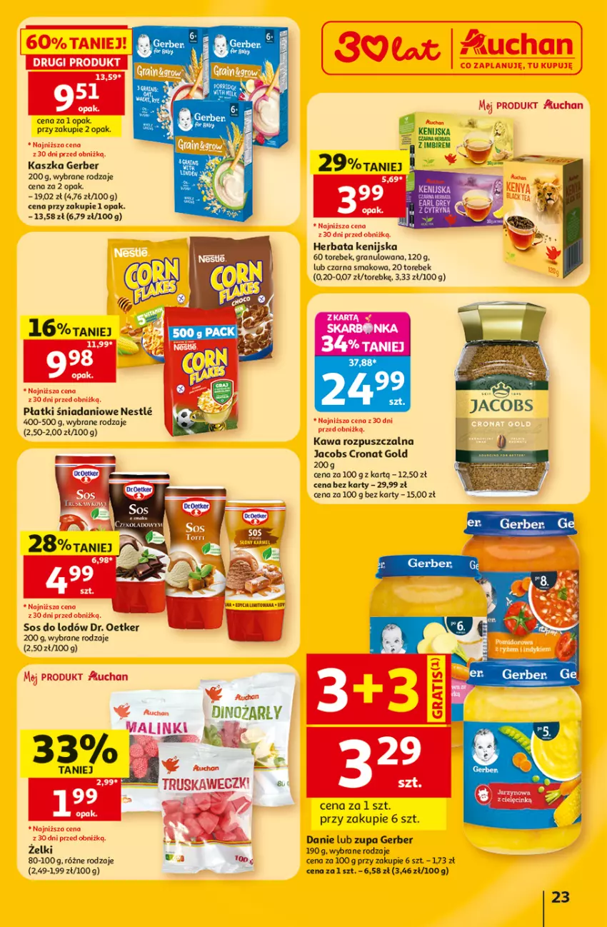 Gazetka promocyjna Auchan - Gazetka 30 Lat Hipermarket Auchan - ważna 02.07 do 08.07.2026 - strona 23 - produkty: Danio, Dr. Oetker, Gerber, Gra, Herbata, Imbir, Jacobs, Kawa, Kawa rozpuszczalna, Noż, Sos, Zupa