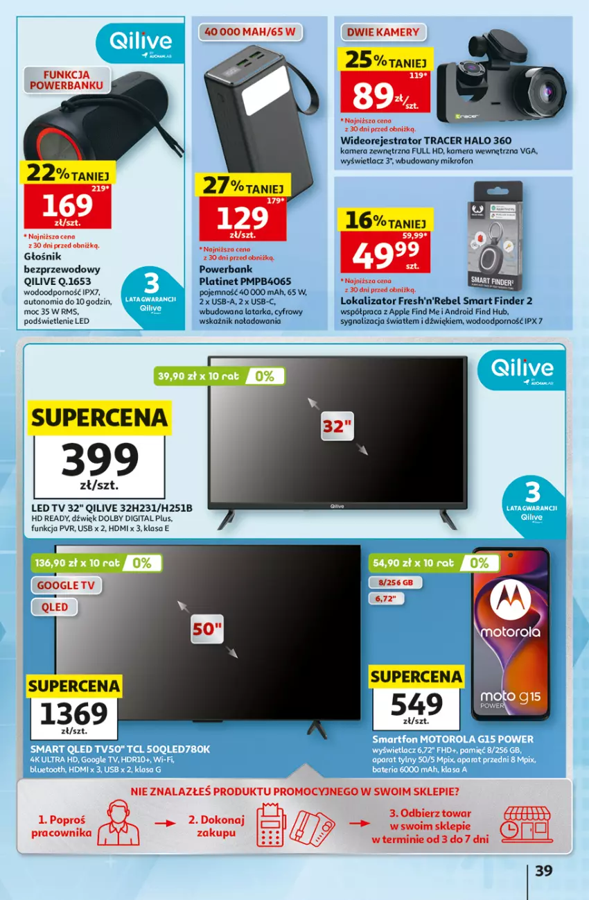 Gazetka promocyjna Auchan - Gazetka 30 Lat Hipermarket Auchan - ważna 02.07 do 08.07.2026 - strona 39 - produkty: Acer, Głośnik, Halo, HD ready, Kamera, Kamery, Latarka, LED TV, Mikrofon, PLATINET, Por, Powerbank, Tarka, Wideorejestrator