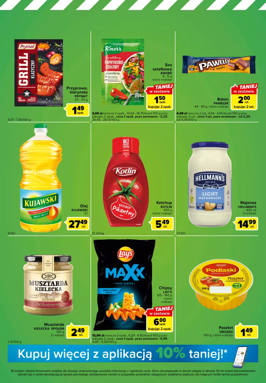 Gazetka promocyjna Carrefour - Gazetka Express - ważna 25.04 do 01.05.2023 - strona 3 - produkty: Baton, Chipsy, Ketchup, Knorr, Kosz, Kotlin, Kujawski, LG, Majonez, Mus, Musztarda, Olej, Pasztet, Prymat, Sałat, Sos