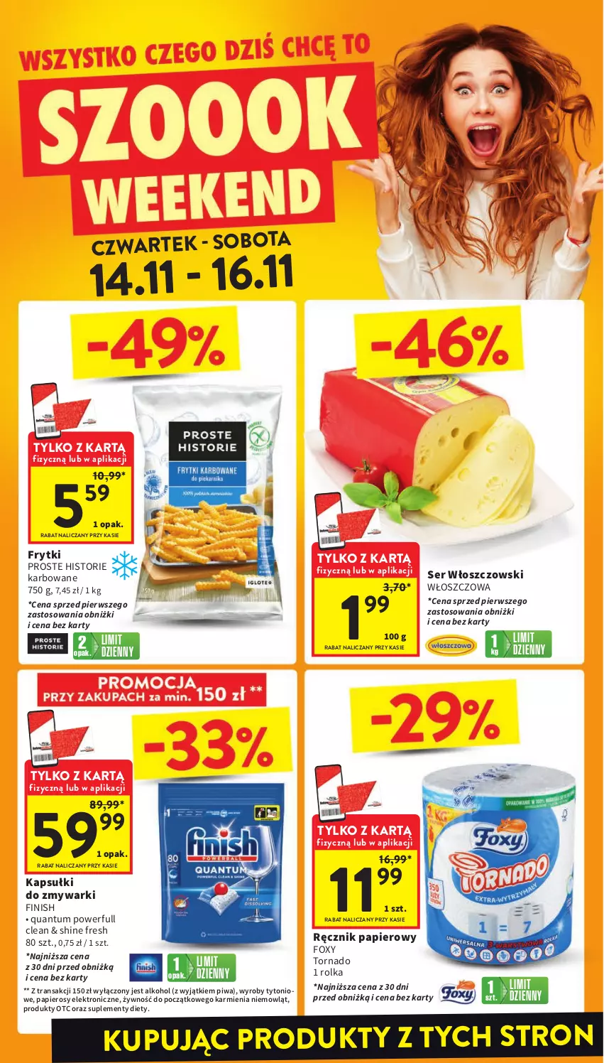 Gazetka promocyjna Intermarche - Gazetka Intermarche - ważna 14.11 do 20.11.2024 - strona 2 - produkty: Finish, Foxy, Frytki, Karmi, Papier, Piwa, Ręcznik, Ser, Tran, Włoszczowski, Zmywarki