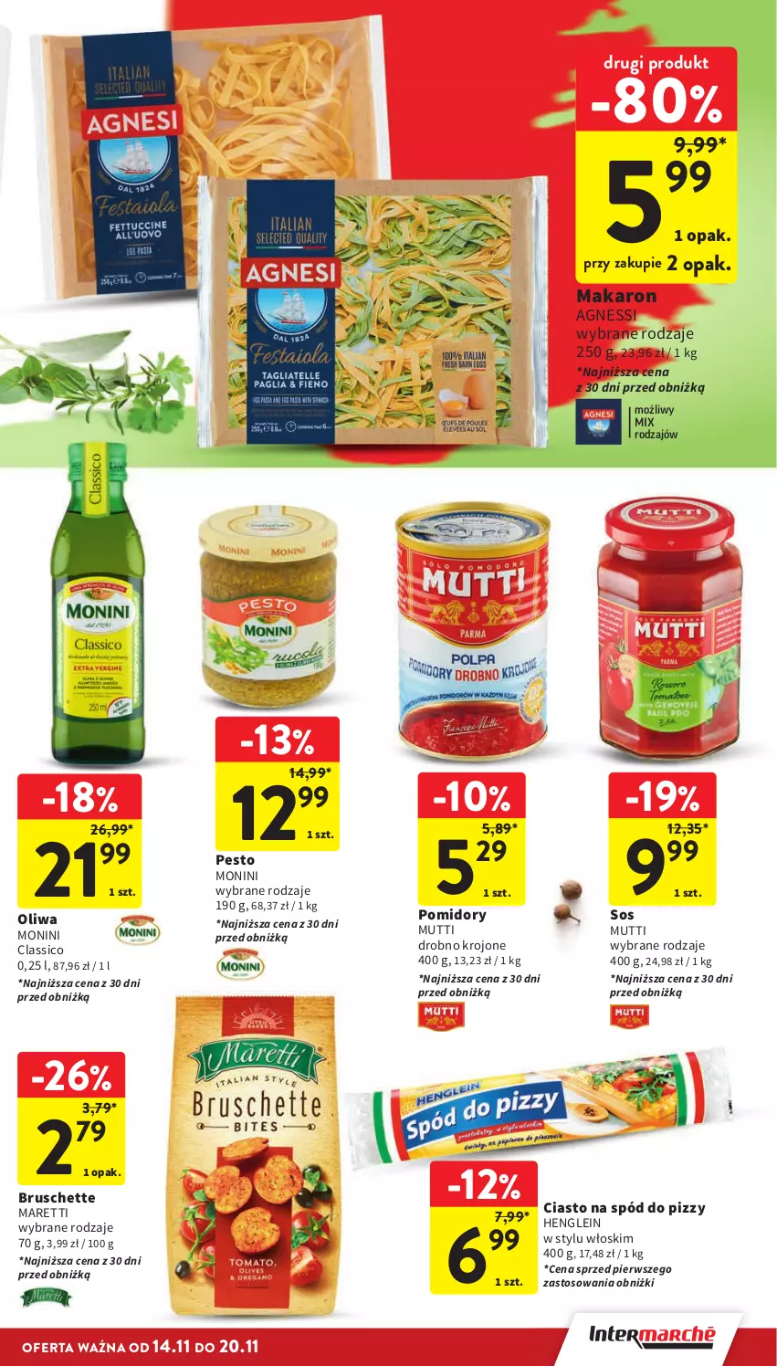 Gazetka promocyjna Intermarche - Gazetka Intermarche - ważna 14.11 do 20.11.2024 - strona 29 - produkty: Bruschette, Makaron, Monini, Pesto, Pomidory, Sos, Spód do pizzy