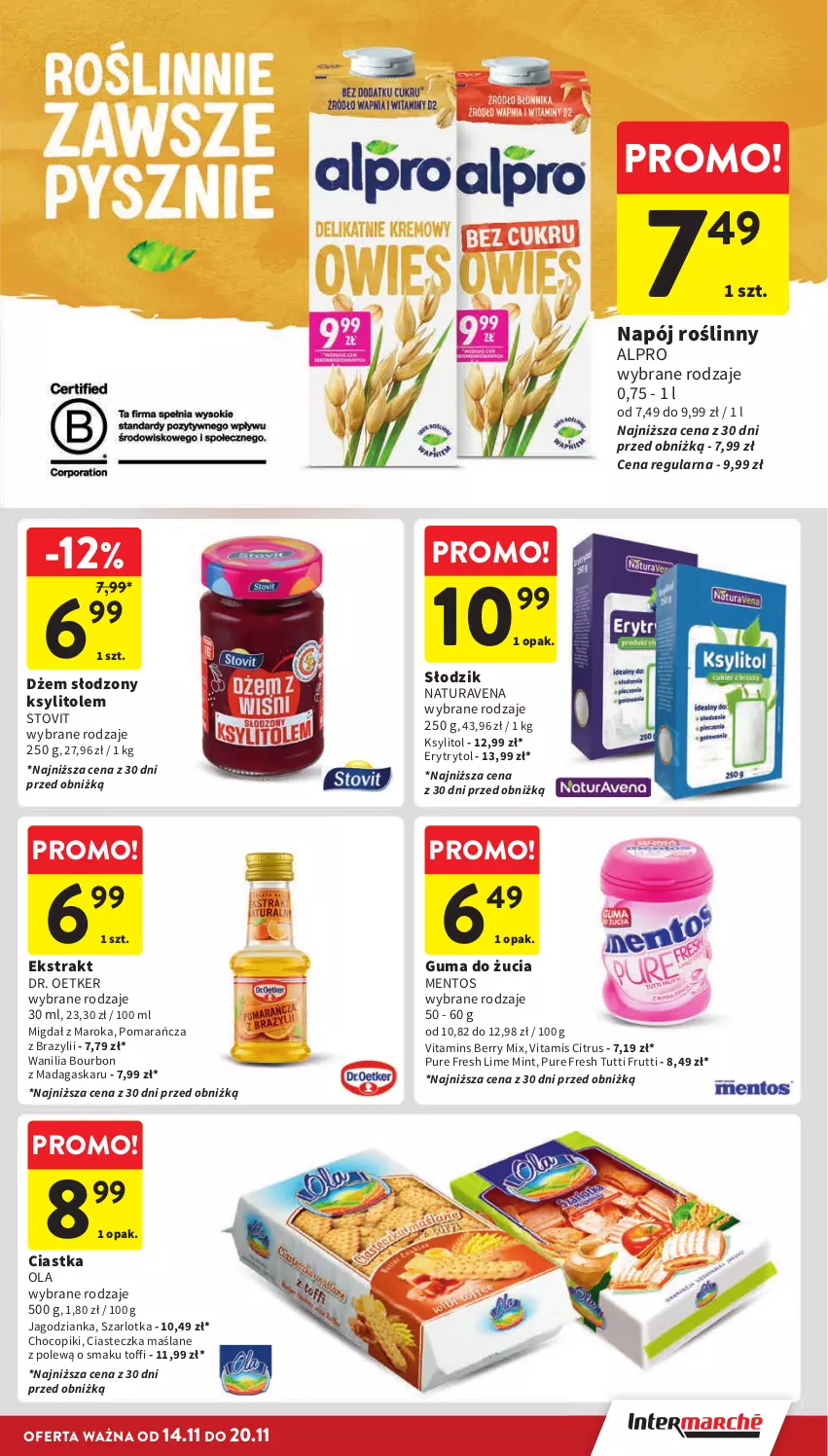 Gazetka promocyjna Intermarche - Gazetka Intermarche - ważna 14.11 do 20.11.2024 - strona 33 - produkty: Alpro, Bourbon, Ciastka, Dr. Oetker, Dżem, Guma do żucia, Jagodzianka, Ksylitol, Mentos, Napój, Napój roślinny, Pur, Szarlotka