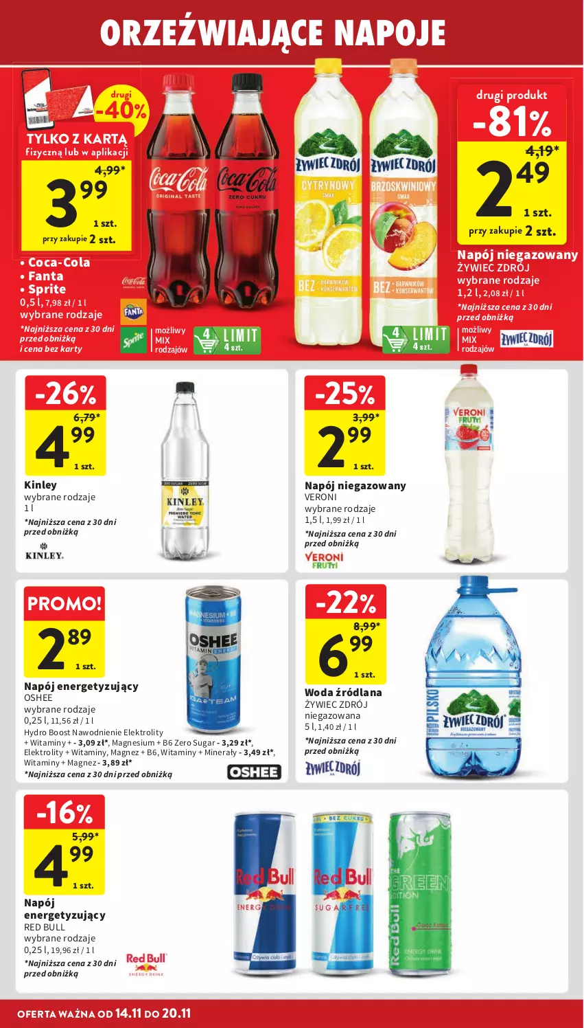 Gazetka promocyjna Intermarche - Gazetka Intermarche - ważna 14.11 do 20.11.2024 - strona 36 - produkty: Coca-Cola, Fa, Fanta, LANA, Magnez, Napój, Napój niegazowany, Napoje, Oshee, Red Bull, Sprite, Woda