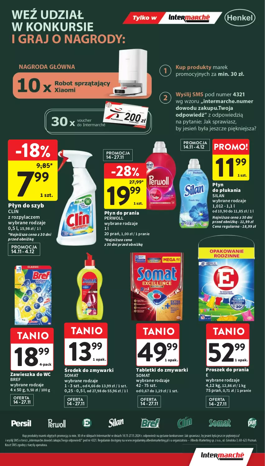 Gazetka promocyjna Intermarche - Gazetka Intermarche - ważna 14.11 do 20.11.2024 - strona 37 - produkty: Bref, Clin, Perwoll, Płyn do płukania, Płyn do prania, Płyn do szyb, Proszek do prania, Silan, Somat, Tablet, Tabletki do zmywarki, Zawieszka do wc, Zmywarki