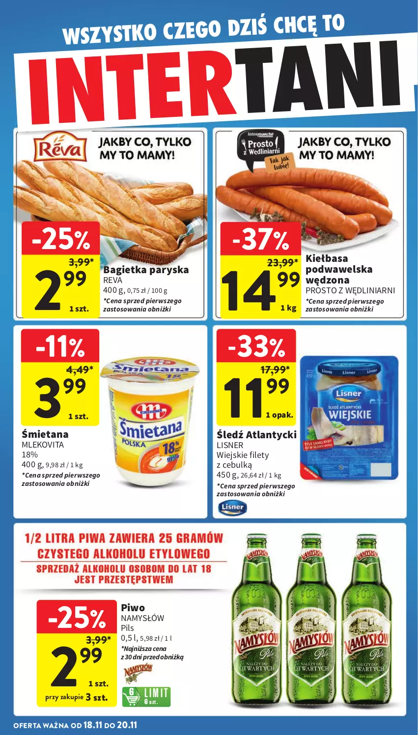 Gazetka promocyjna Intermarche - Gazetka Intermarche - ważna 14.11 do 20.11.2024 - strona 46 - produkty: Bagietka, Kiełbasa, Kiełbasa podwawelska, Lisner, Mleko, Mlekovita, Namysłów, Piwo, Wawel