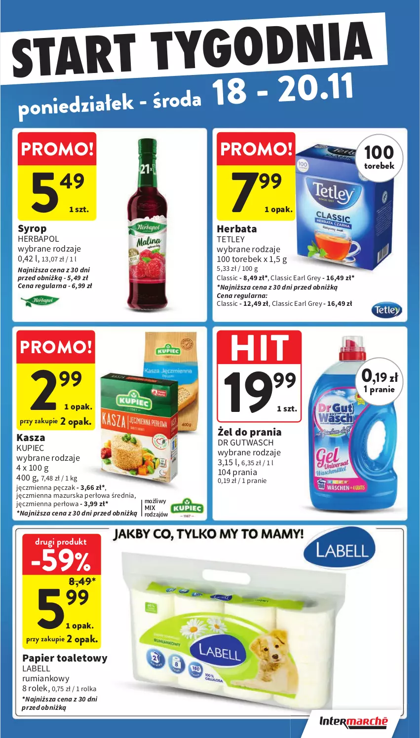 Gazetka promocyjna Intermarche - Gazetka Intermarche - ważna 14.11 do 20.11.2024 - strona 47 - produkty: Bell, Earl Grey, Herbapol, Herbata, Kasza, Kupiec, Papier, Papier toaletowy, Piec, Rum, Syrop, Tetley