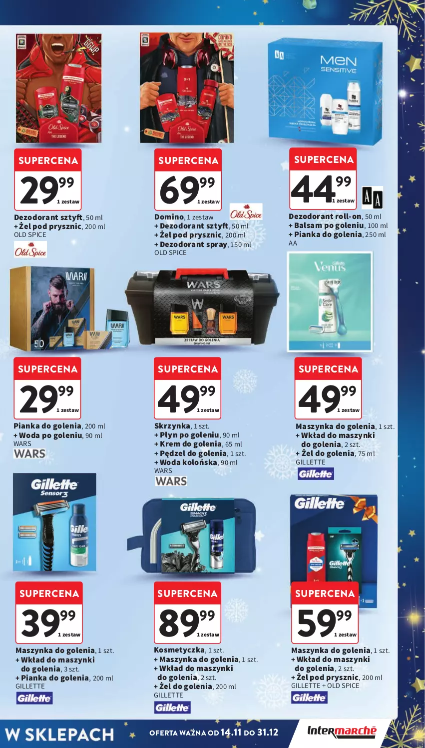 Gazetka promocyjna Intermarche - Gazetka Intermarche - ważna 14.11 do 20.11.2024 - strona 9 - produkty: Balsam po goleniu, Dezodorant, Gillette, Kosmetyczka, Krem do golenia, Maszynka, Maszynka do golenia, Old Spice, Pędzel do golenia, Pianka do golenia, Szynka, Woda, Woda kolońska, Woda po goleniu