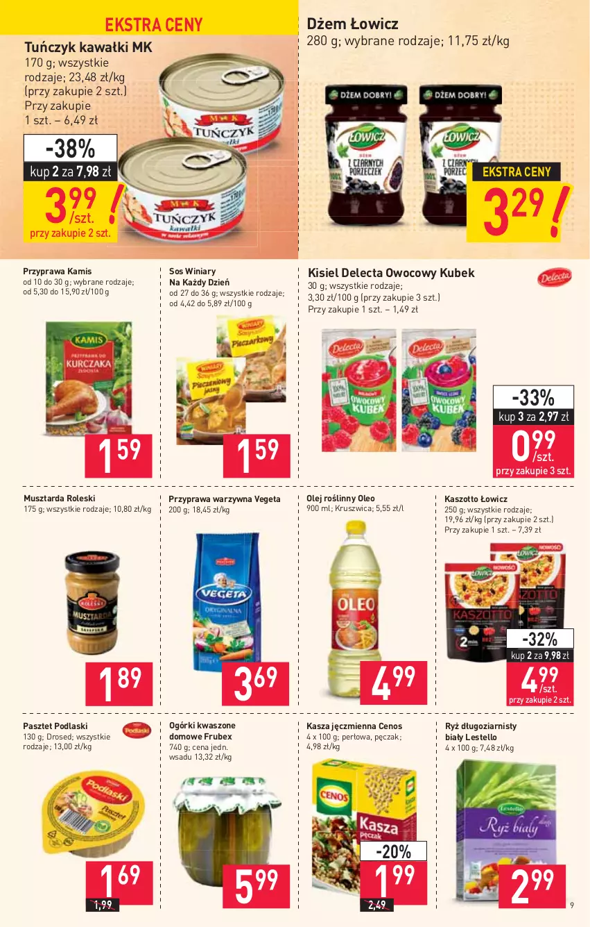 Gazetka promocyjna Stokrotka - Market - ważna 18.02 do 24.02.2021 - strona 9 - produkty: Cenos, Delecta, Dżem, Kamis, Kasza, Kasza jęczmienna, Kawa, Kisiel, Kubek, Mus, Musztarda, Olej, Olej roślinny, Oleo, Pasztet, Podlaski, Ryż, Sos, Tuńczyk, Vegeta, Winiary, Zott