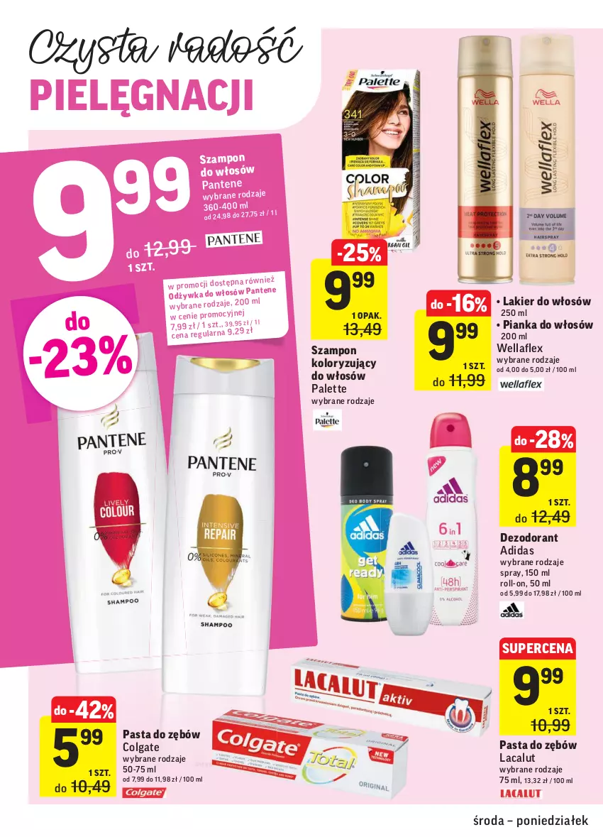 Gazetka promocyjna Intermarche - oferty tygodnia - ważna 07.04 do 12.04.2021 - strona 34 - produkty: Adidas, Colgate, Dezodorant, Lacalut, Lakier, Lakier do włosów, LG, Palette, Pantene, Pasta do zębów, Pianka do włosów, Szampon, Wella, Wellaflex