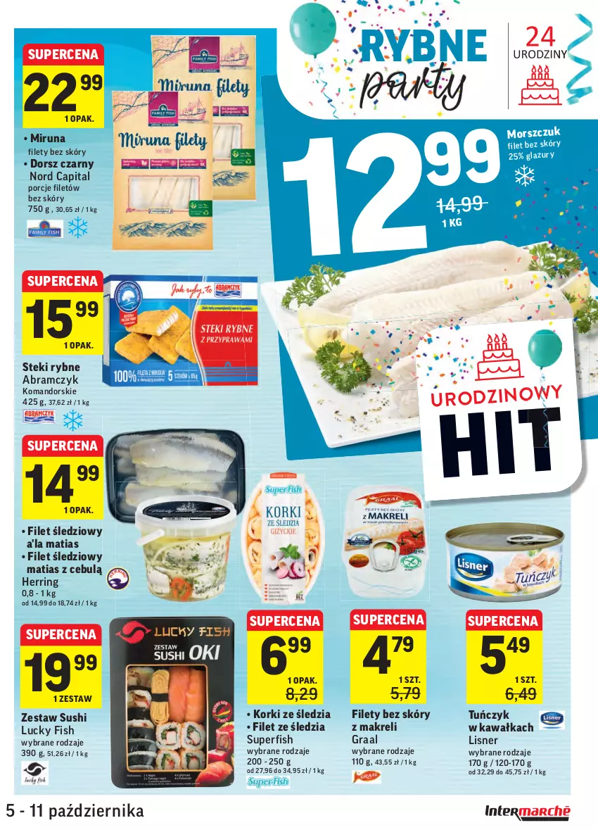 Gazetka promocyjna Intermarche - Gazetka promocyjna - ważna 05.10 do 11.10.2021 - strona 21 - produkty: Dorsz, Gra, Graal, Kawa, Lisner, Miruna, Por, Stek, Sushi, Tuńczyk