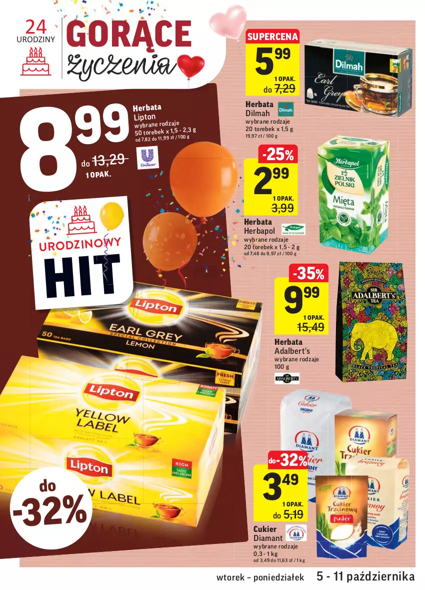 Gazetka promocyjna Intermarche - Gazetka promocyjna - ważna 05.10 do 11.10.2021 - strona 22 - produkty: Cukier, Diamant, Dilmah, Herbapol, Herbata, Lipton