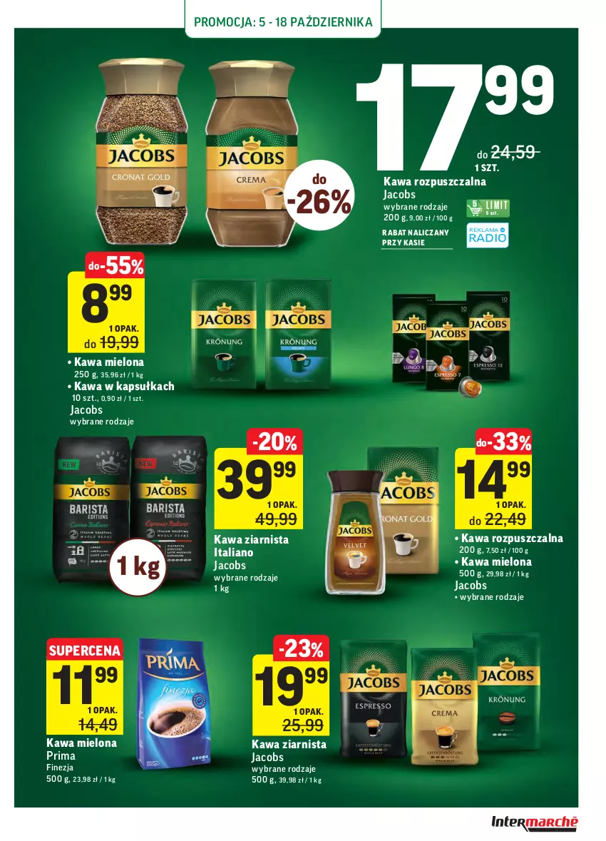 Gazetka promocyjna Intermarche - Gazetka promocyjna - ważna 05.10 do 11.10.2021 - strona 23 - produkty: Jacobs, Kawa, Kawa mielona, Kawa rozpuszczalna, Kawa ziarnista, Prima