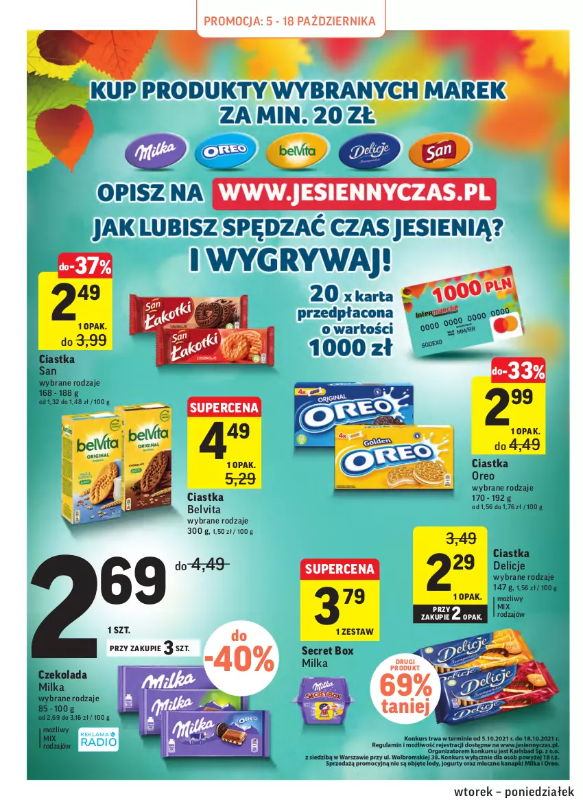 Gazetka promocyjna Intermarche - Gazetka promocyjna - ważna 05.10 do 11.10.2021 - strona 24 - produkty: BelVita, Ciastka, Czekolada, Delicje, Milka, Oreo