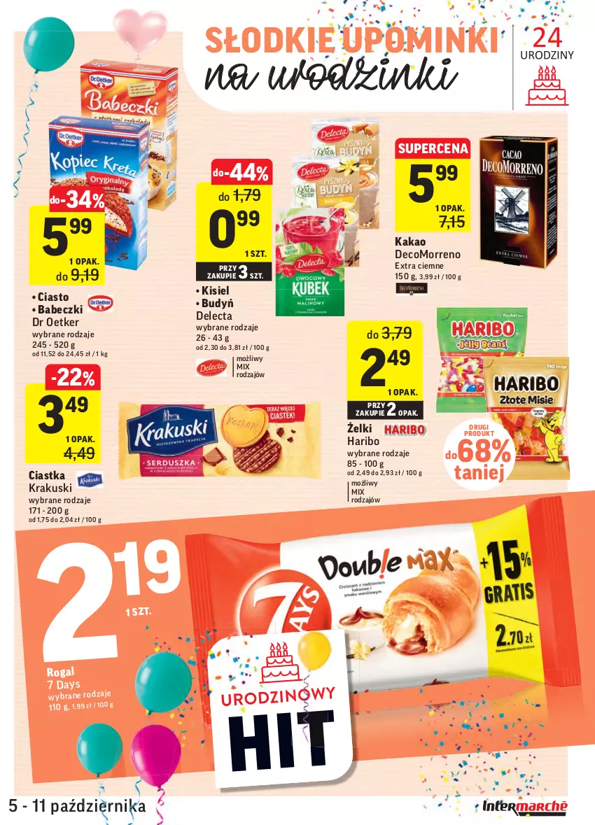 Gazetka promocyjna Intermarche - Gazetka promocyjna - ważna 05.10 do 11.10.2021 - strona 25 - produkty: 7 Days, Babeczki, Budyń, Ciastka, Delecta, Haribo, Kakao, Kisiel, Krakus, Krakuski, Rogal