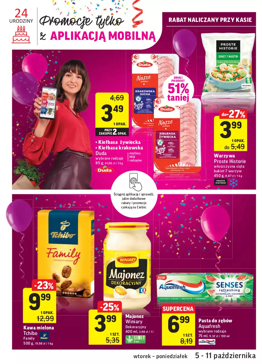 Gazetka promocyjna Intermarche - Gazetka promocyjna - ważna 05.10 do 11.10.2021 - strona 34 - produkty: Aquafresh, Bukiet, Duda, Fa, Kawa, Kawa mielona, Kiełbasa, Kiełbasa krakowska, Majonez, Mobil, Pasta do zębów, Tchibo, Tchibo Family, Warzywa, Winiary